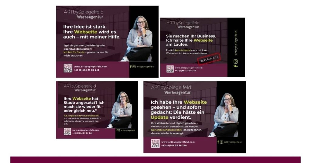 4 Postkarten mit verschiedenen Botschaften darauf