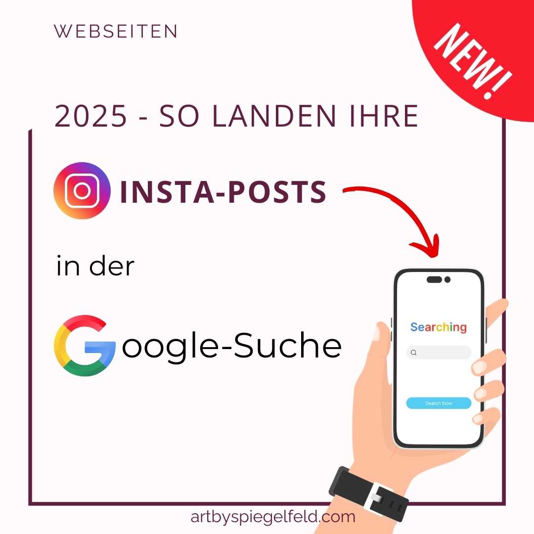 Beitragsbild mit der Überschrift „So landen Insta-Posts in der Google-Suche“. Der Text verweist auf den Blogartikel über Instagram SEO 2025 und die Google-Indexierung von Beiträgen.