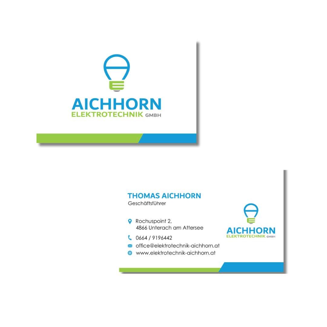 Manuelle Logo-Rekonstruktion und Design von Visitenkarten für Aichhorn Elektrotechnik – vom Papier-Scan zur sauberen Vektorgrafik.
