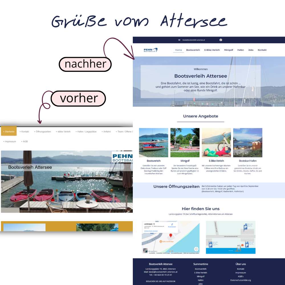 Screenshot der modernisierten Website bootsverleih-attersee.at – Website Relaunch für Bootsverleih am Attersee.