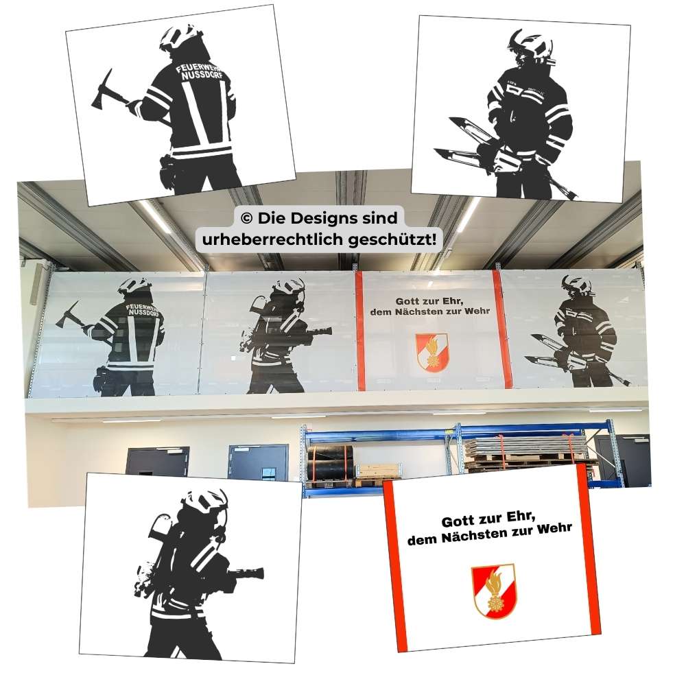 Funktion trifft Design. Planen, die neugierige Blicke fernhalten, aber die Dynamik der Feuerwehr in den Raum holen.