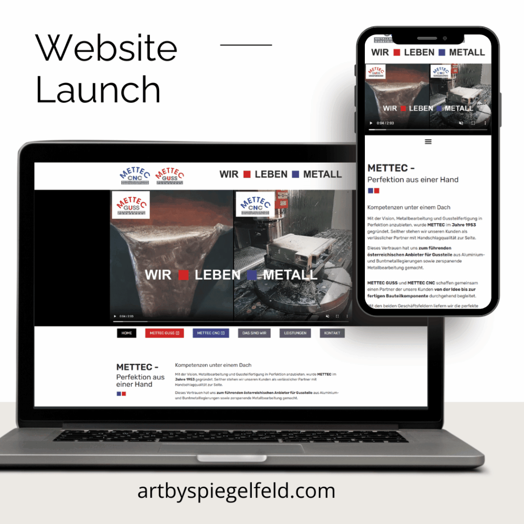 Modernes Webdesign-Redesign für Mettec CNC und Mettec Guss Metallbau – Fokus auf industrielle Präzision, Referenzdarstellung und technische Wartung nach Agenturwechsel.