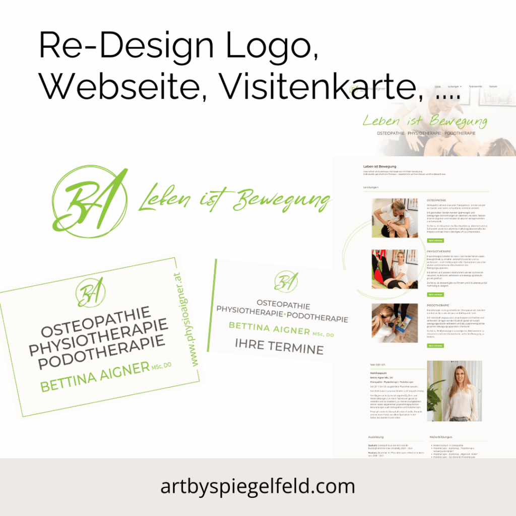 Modernes Re-Design für Physiotherapie Aigner: Logo, Webseite und Printmedien aus einem Guss – erstellt von ARTbySpiegelfeld