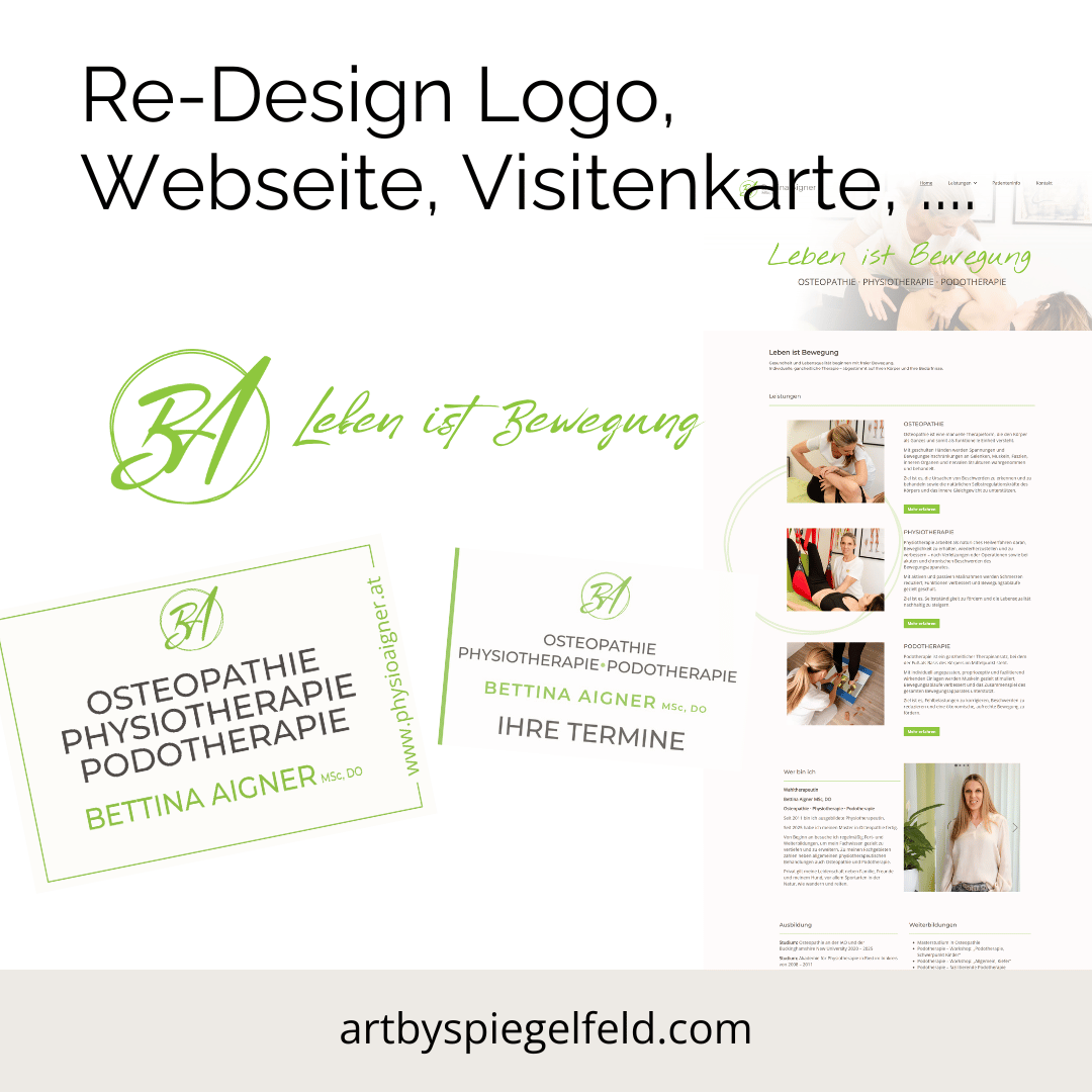 Modernes Re-Design für Physiotherapie Aigner: Logo, Webseite und Printmedien aus einem Guss – erstellt von ARTbySpiegelfeld
