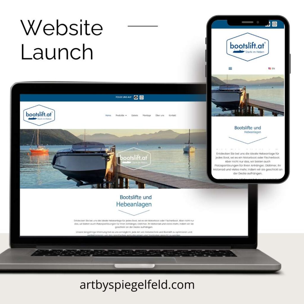 Professionelles Webdesign für Wiesinger Bootslifte – Präsentation von Liftsystemen zum sicheren Herausheben von Booten aus dem Wasser.