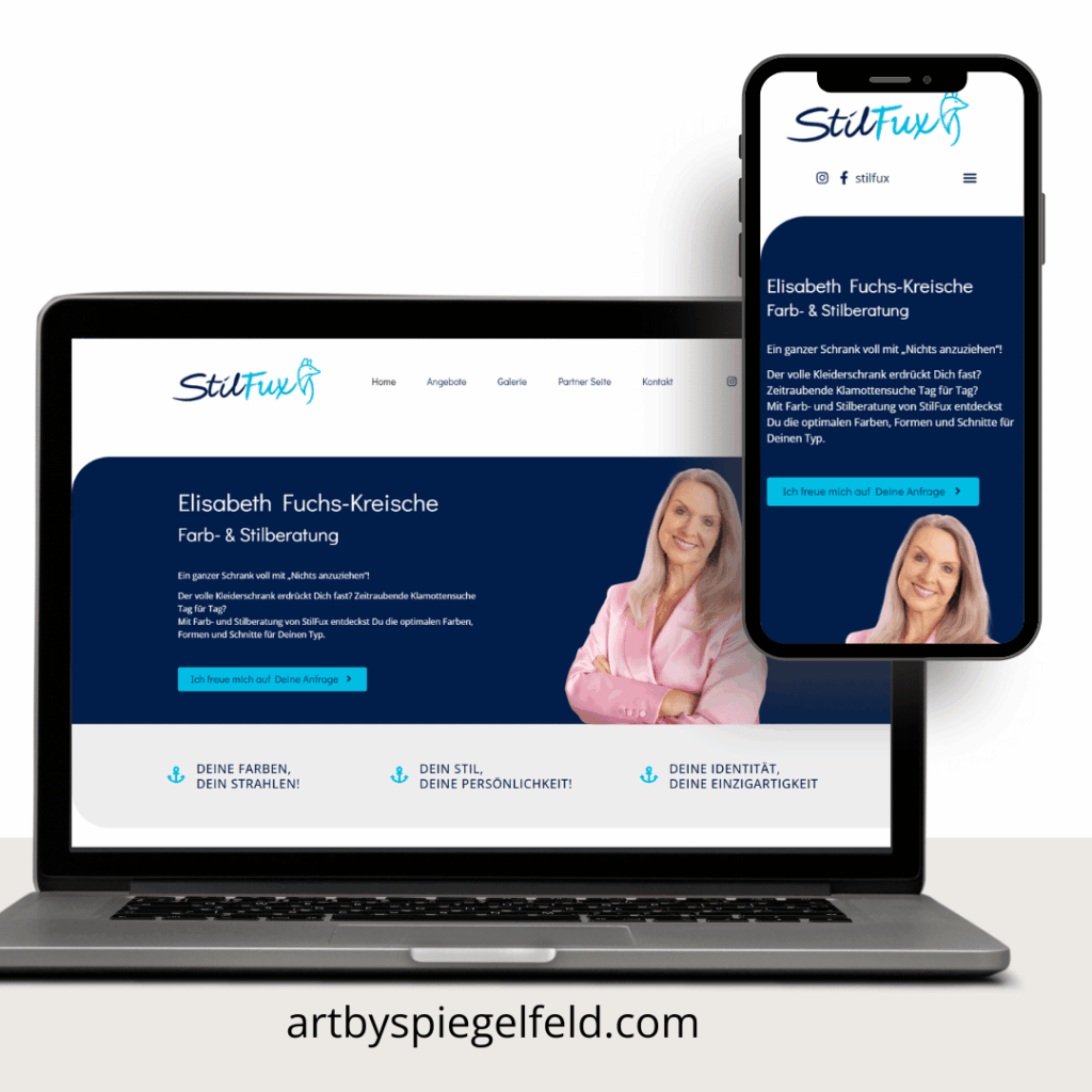 Screenshot der Webseite von Stilfux Farb- und Stilberatung – gestaltet von ARTbySpiegelfeld.