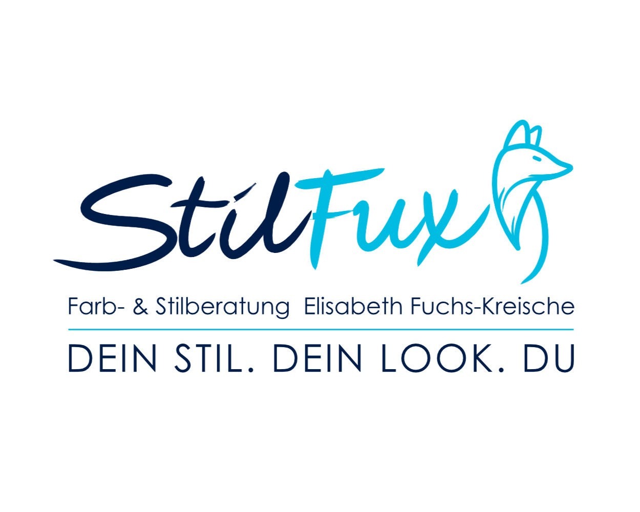 Branding- und Webdesign-Projekt für Farb- und Stilberatung Elisabeth Fuchs-Kreische: Logo in Türkis und Dunkelblau.