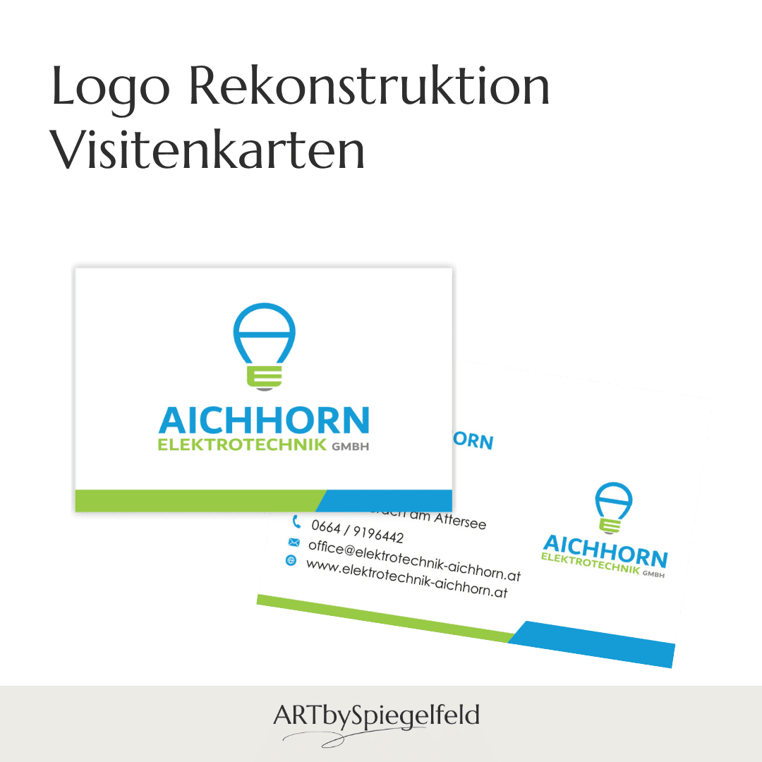 Vorder- und Rückseite der Visitenkarte mit dem Logo von Aichhorn Elektrotechnik