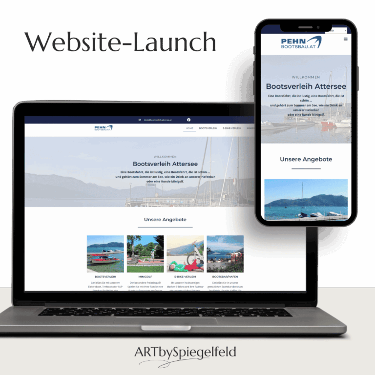 Responsive Website-Mockup von bootsverleih-attersee.at auf Desktop und Smartphone – modernisierter Bootsverleih-Website Relaunch mit klarer Struktur.