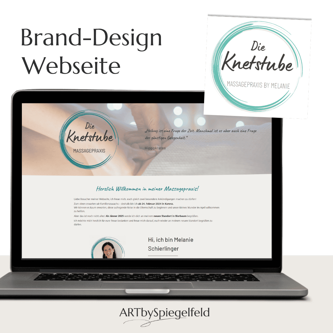 Logo, Visitenkarten und One-Page-Website für die Massagepraxis Die Knetstube, gestaltet von ARTbySpiegelfeld.