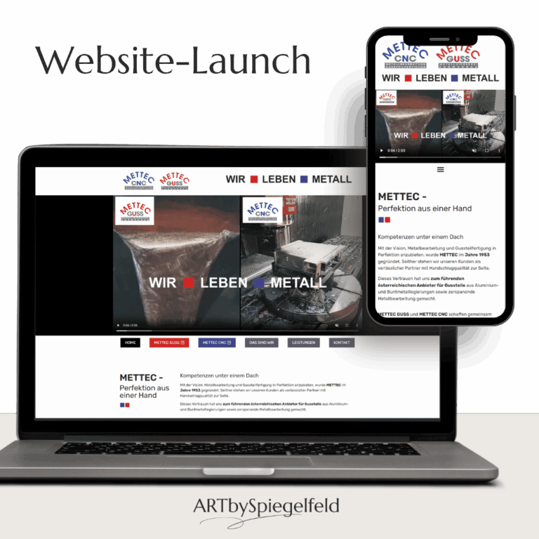 Modernes Webdesign-Redesign für Mettec CNC und Mettec Guss Metallbau – Fokus auf industrielle Präzision, Referenzdarstellung und technische Wartung nach Agenturwechsel.