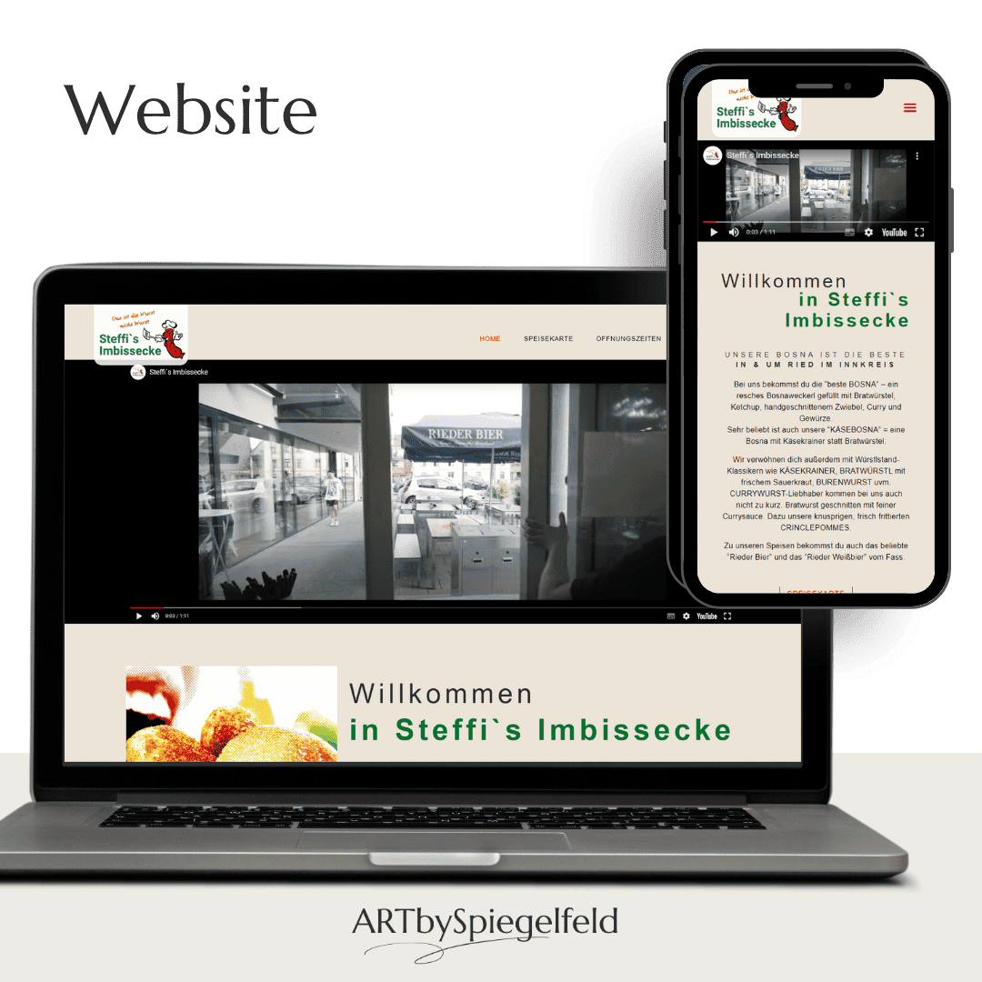 Webseite für eine Imbissecke mit übersichtlicher Speisekarte und benutzerfreundlicher Navigation.